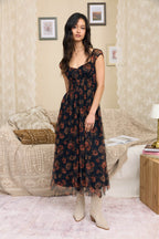 DD 1469 - Shirred Waist Front Tie Organza Dress