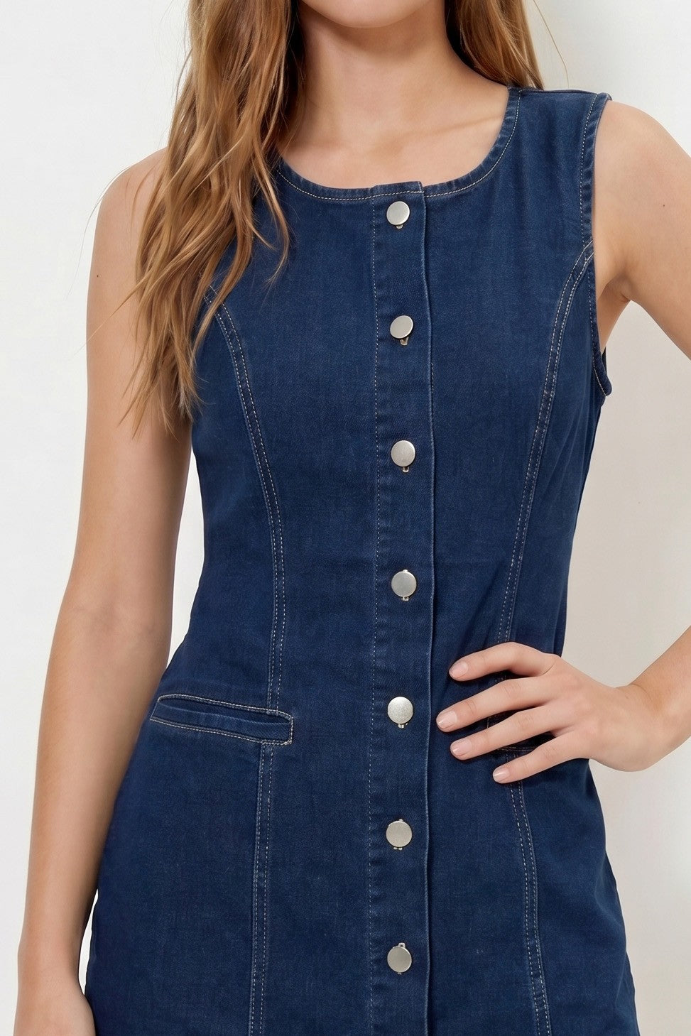 CD 3751 - Button Front Denim Mini Dress