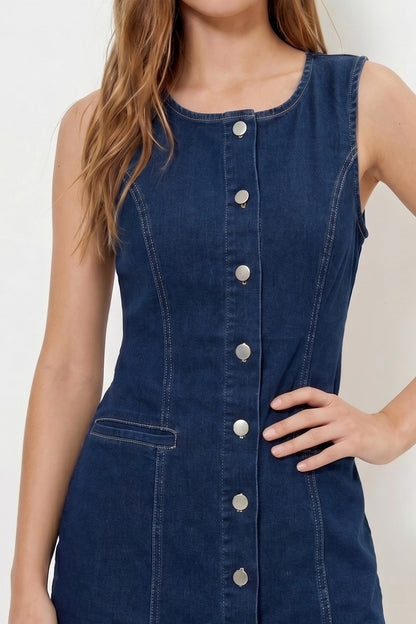 CD 3751 - Button Front Denim Mini Dress
