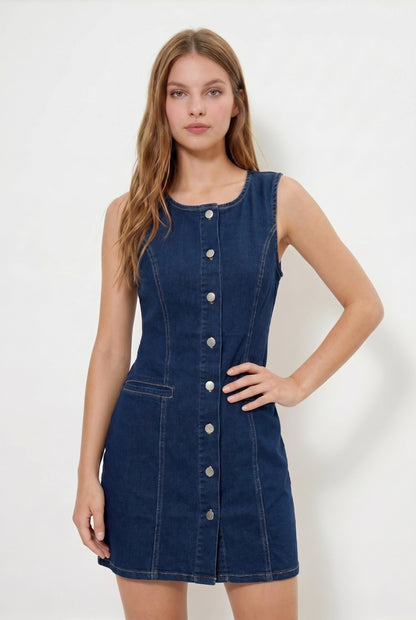 CD 3751 - Button Front Denim Mini Dress