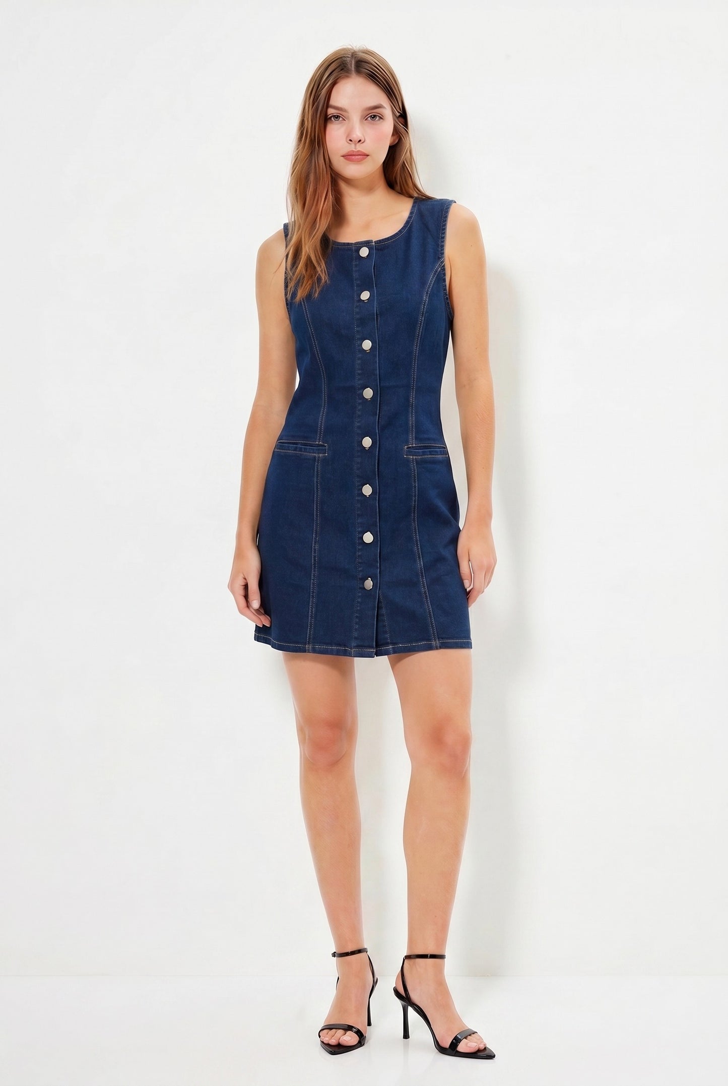 CD 3751 - Button Front Denim Mini Dress