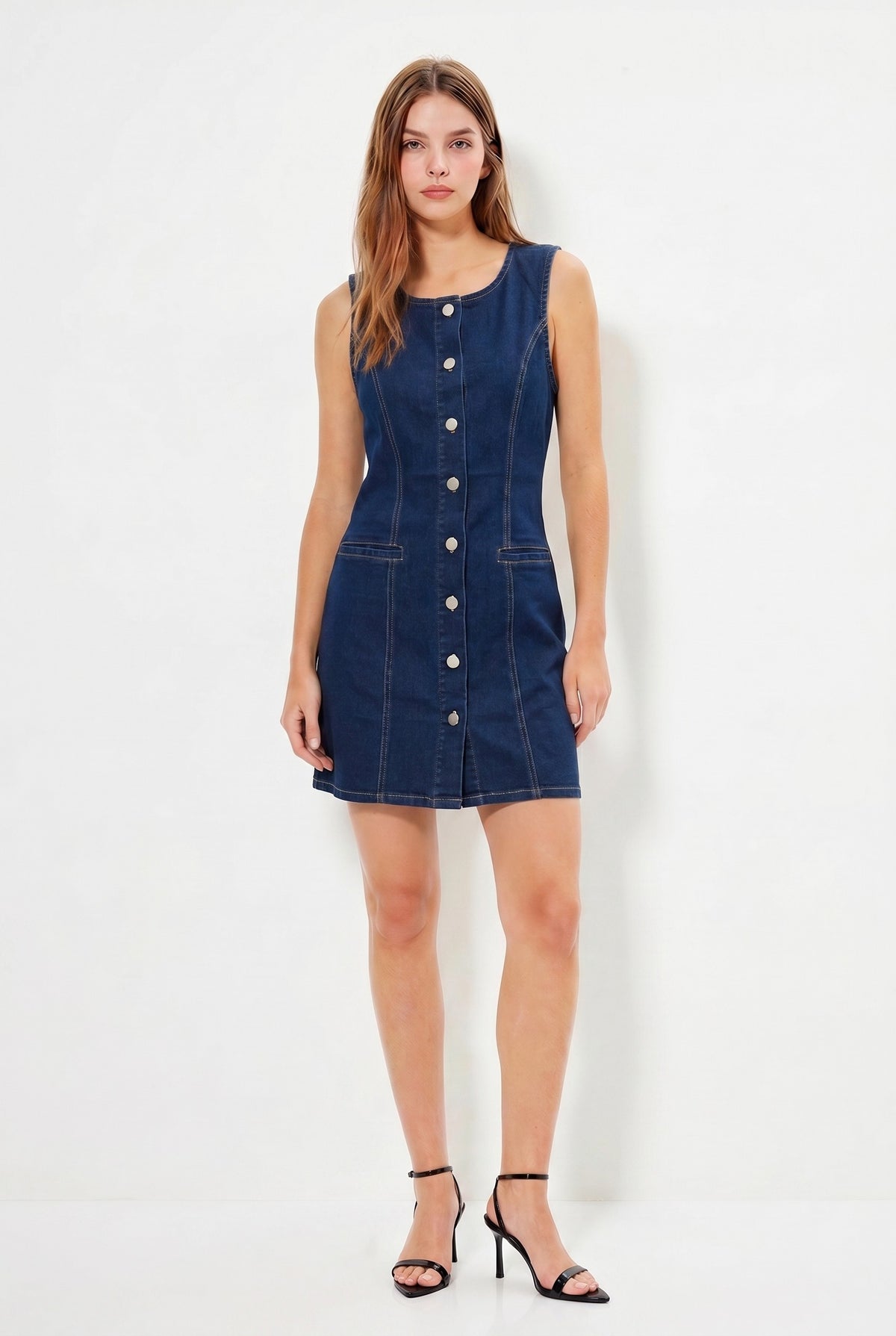 CD 3751 - Button Front Denim Mini Dress