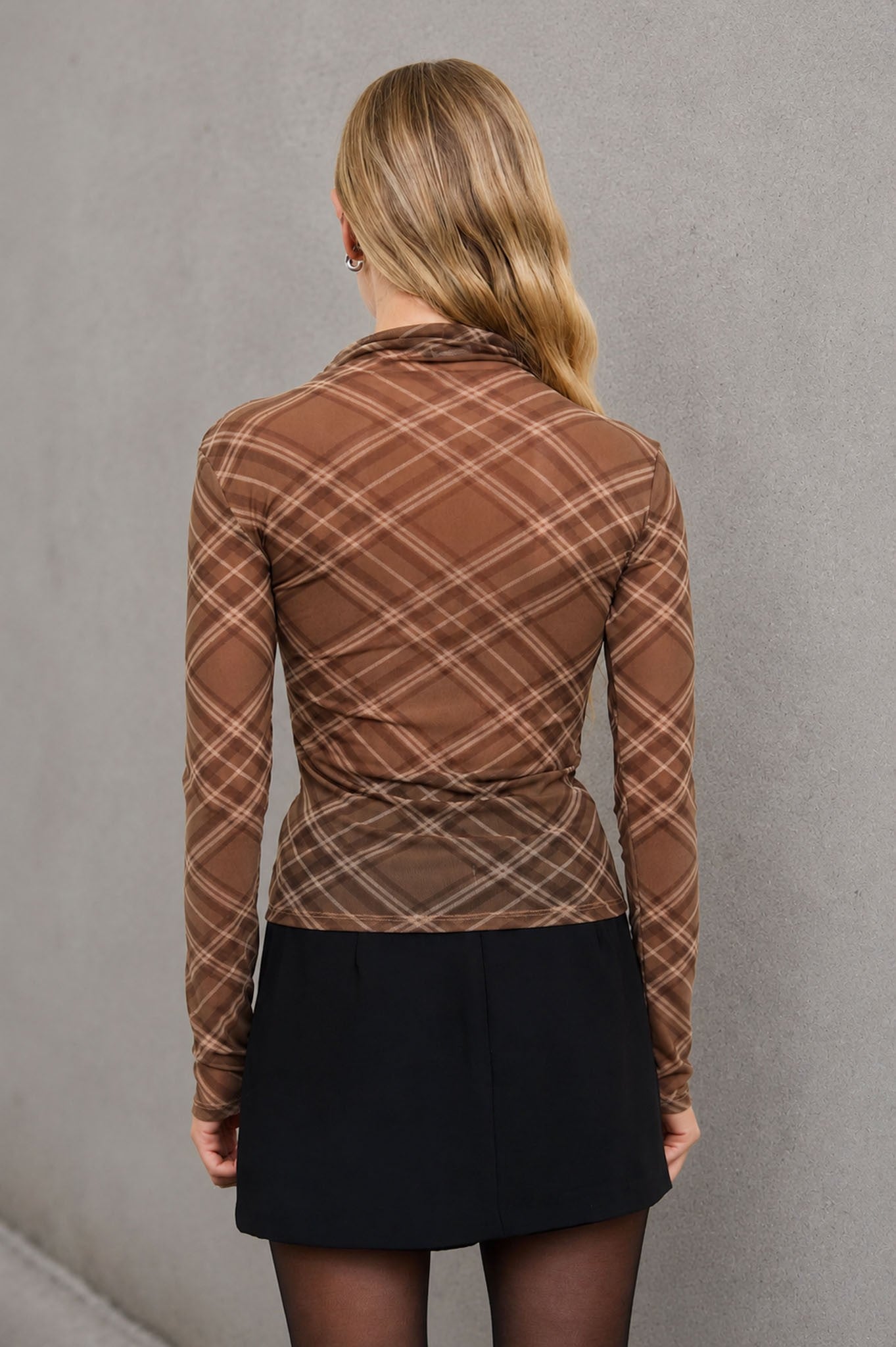 DT 1974 - Mock Neck Long Sleeve Mesh Top