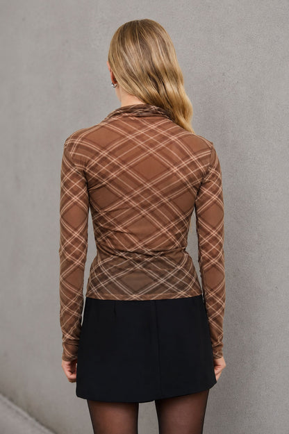 DT 1974 - Mock Neck Long Sleeve Mesh Top