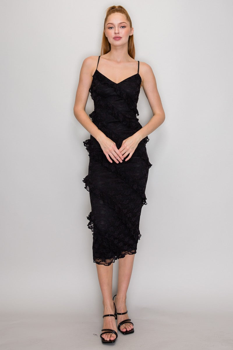 DD 1456 - Lace Ruffle Maxi Dress