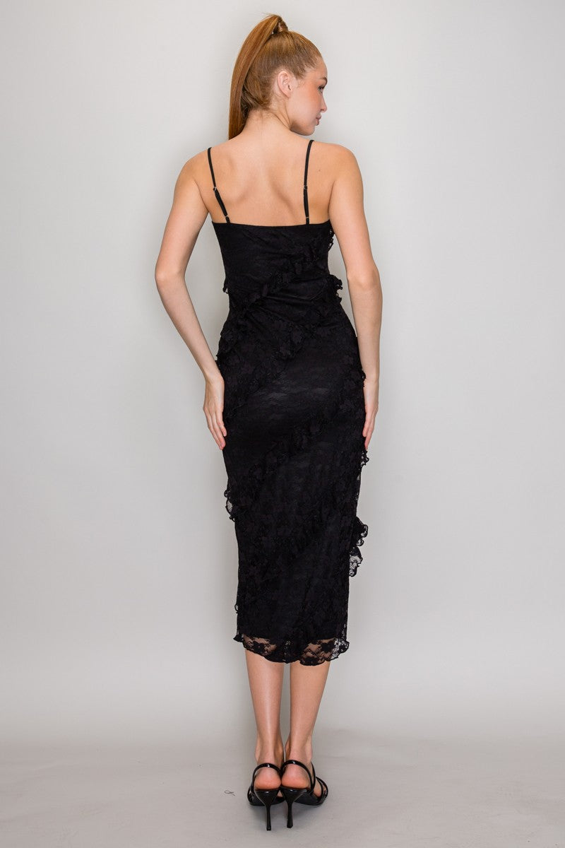 DD 1456 - Lace Ruffle Maxi Dress