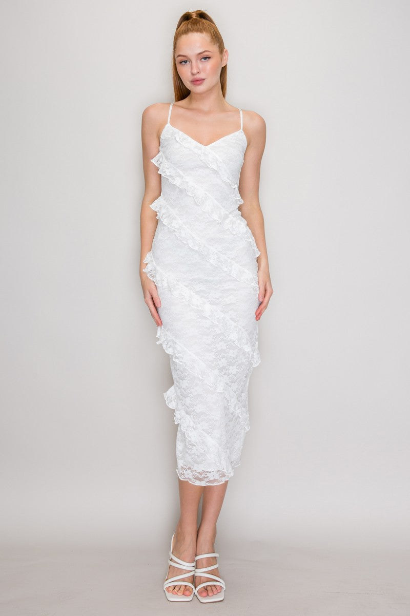 DD 1456 - Lace Ruffle Maxi Dress