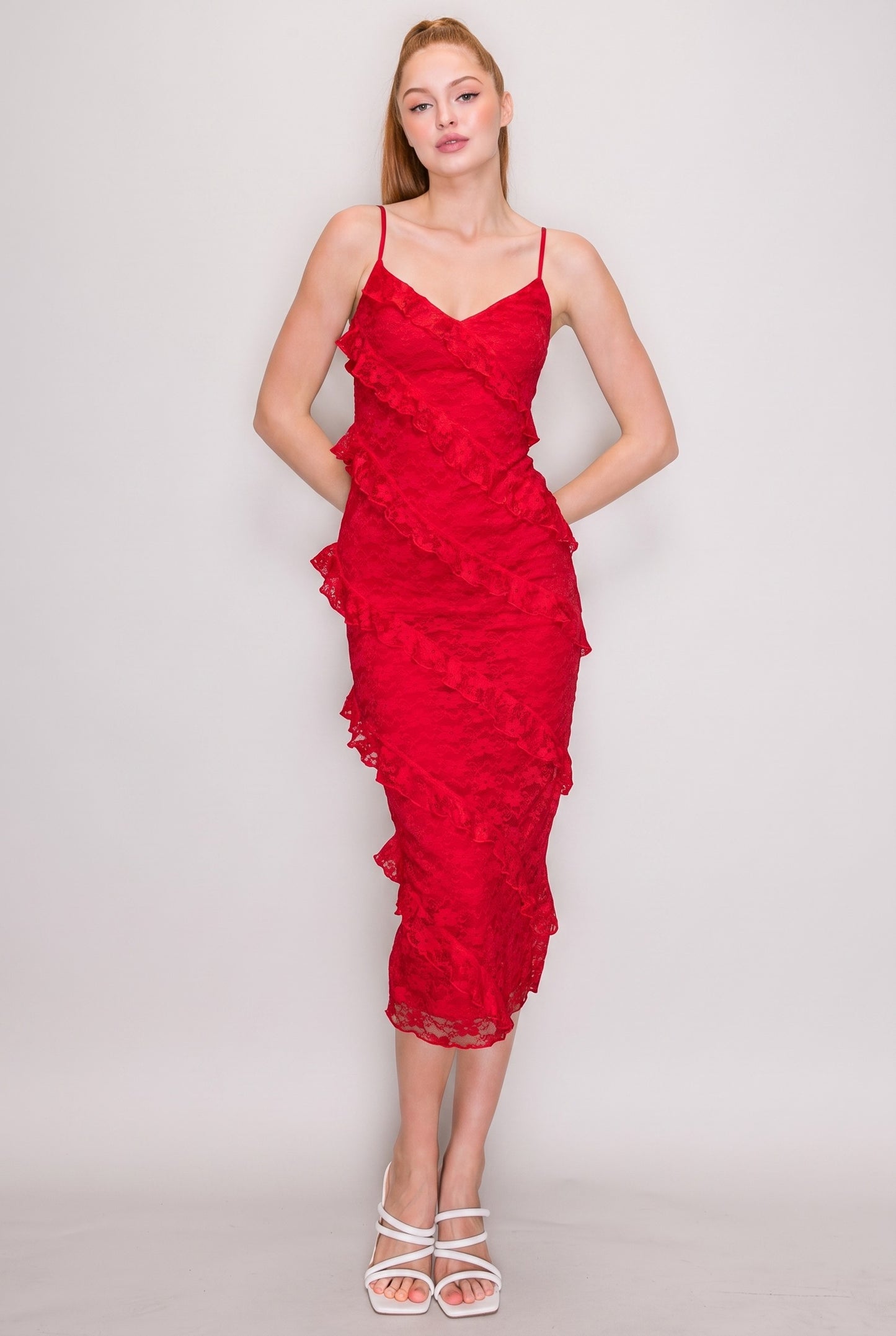 DD 1456 - Lace Ruffle Maxi Dress
