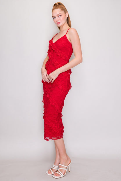 DD 1456 - Lace Ruffle Maxi Dress