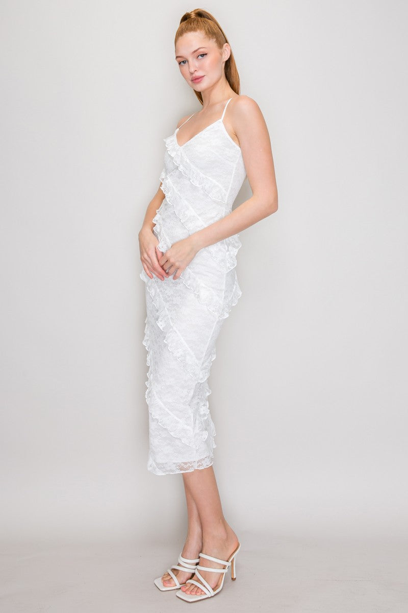 DD 1456 - Lace Ruffle Maxi Dress