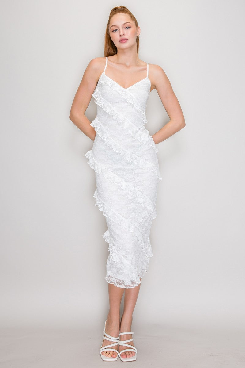 DD 1456 - Lace Ruffle Maxi Dress