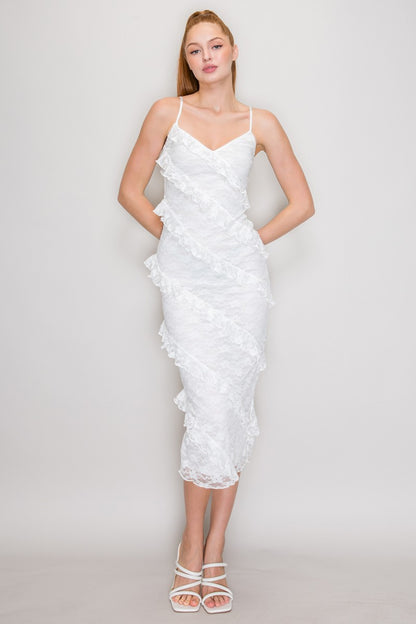 DD 1456 - Lace Ruffle Maxi Dress