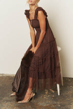 DD 1489 - Chiffon Smocked Tiered Midi Dress