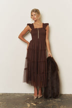 DD 1489 - Chiffon Smocked Tiered Midi Dress