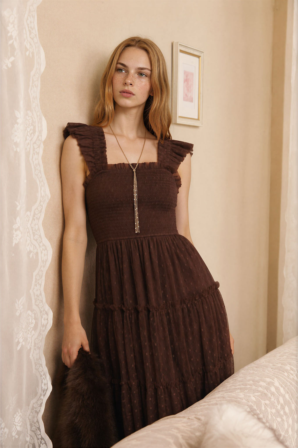 DD 1489 - Chiffon Smocked Tiered Midi Dress