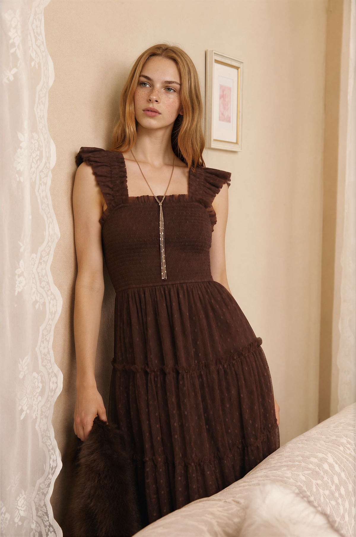 DD 1489 - Chiffon Smocked Tiered Midi Dress