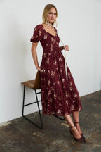 CD 3763 - Smocked Tiered Sweetheart Midi Dress