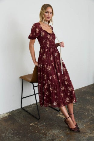 CD 3763 - Smocked Tiered Sweetheart Midi Dress