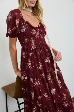 CD 3763 - Smocked Tiered Sweetheart Midi Dress