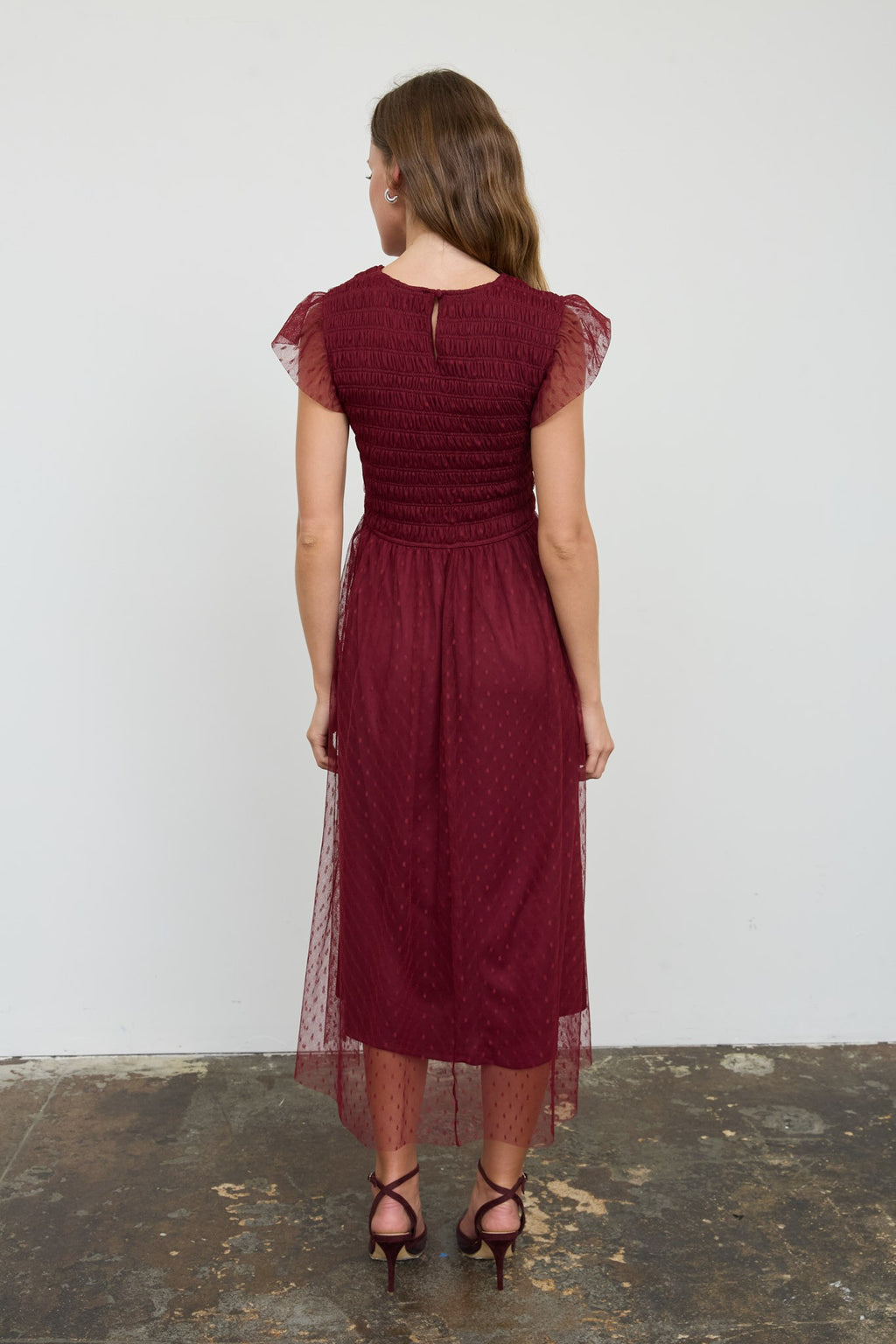 DD 1490 - Chiffon Smocked Polka Dot Dress