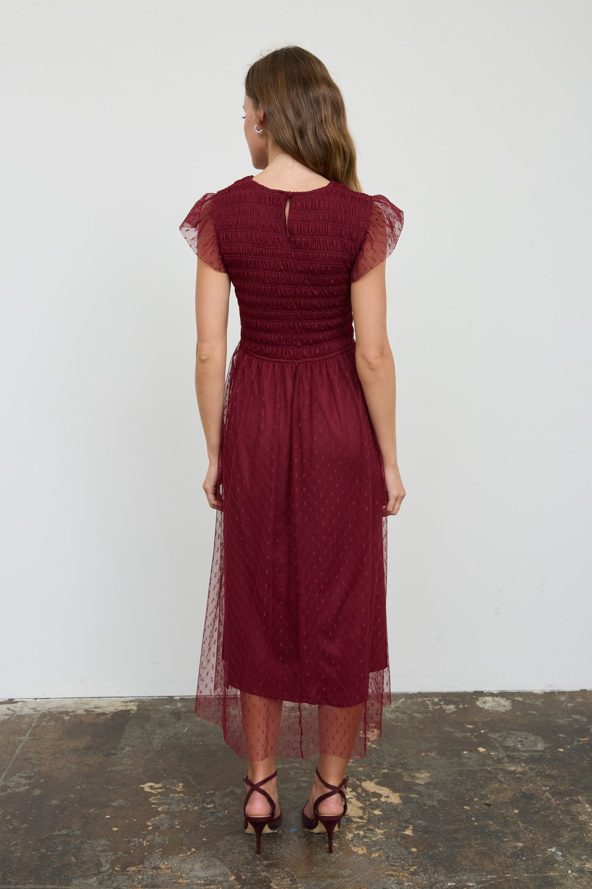 DD 1490 - Chiffon Smocked Polka Dot Dress