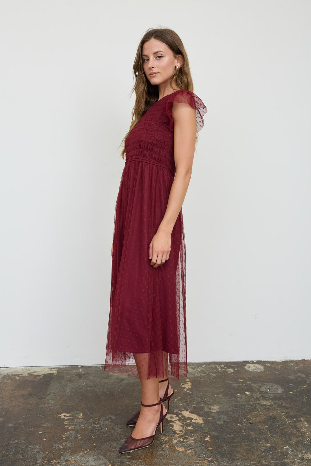 DD 1490 - Chiffon Smocked Polka Dot Dress