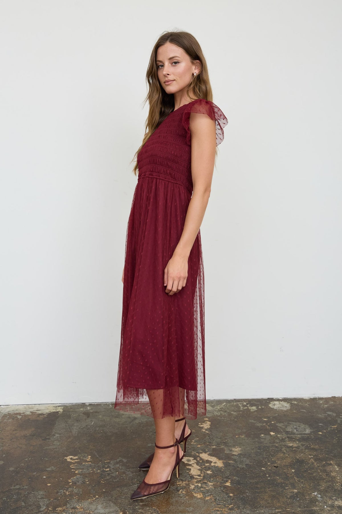 DD 1490 - Chiffon Smocked Polka Dot Dress