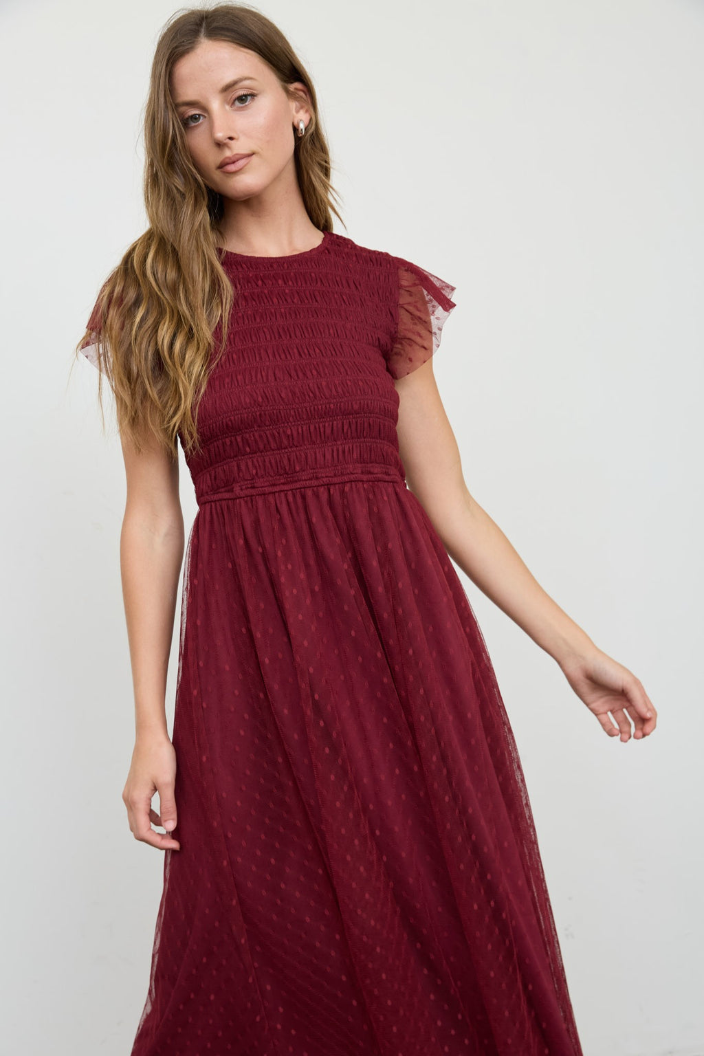 DD 1490 - Chiffon Smocked Polka Dot Dress