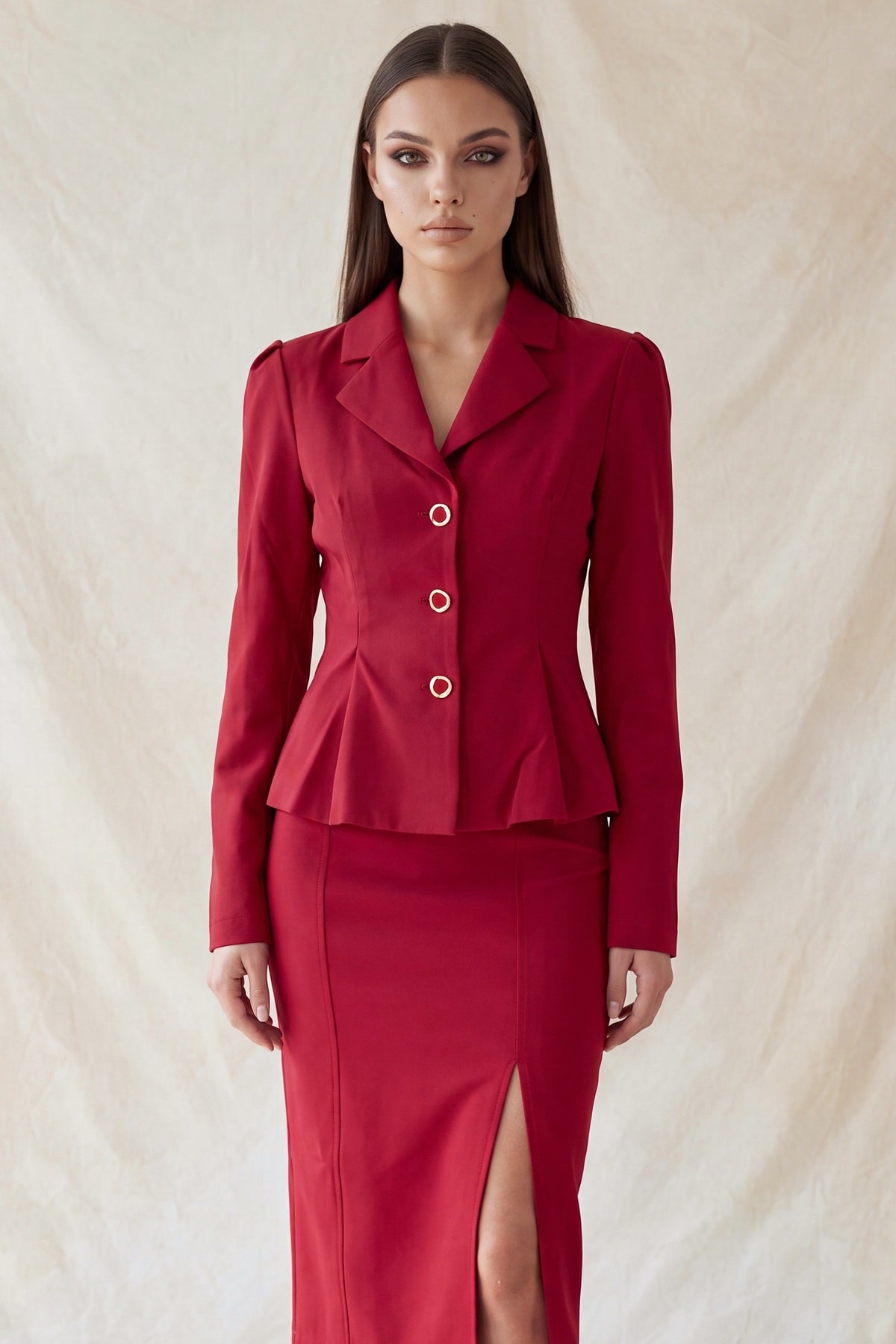 JCT 041 - Notched Peplum Button Blazer