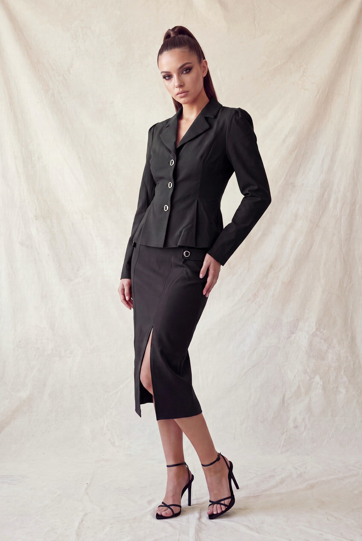 JCT 040 - Notched Peplum Button Up Blazer