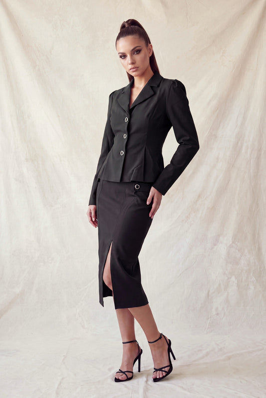 JCT 040 - Notched Peplum Button Up Blazer