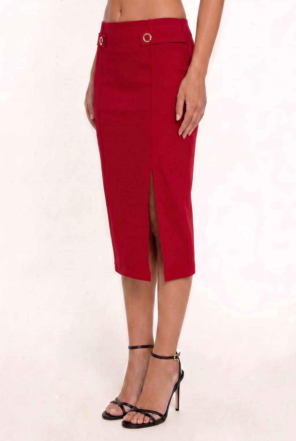 SKT 1093 - Front Slit High Waisted Midi Skirt