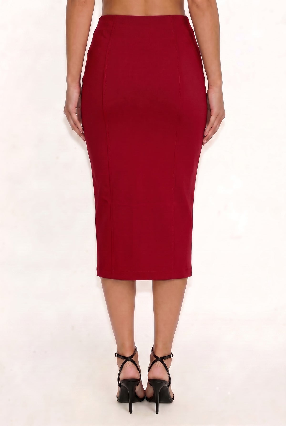 SKT 1093 - Front Slit High Waisted Midi Skirt