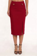 SKT 1093 - Front Slit High Waisted Midi Skirt
