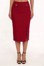SKT 1093 - Front Slit High Waisted Midi Skirt