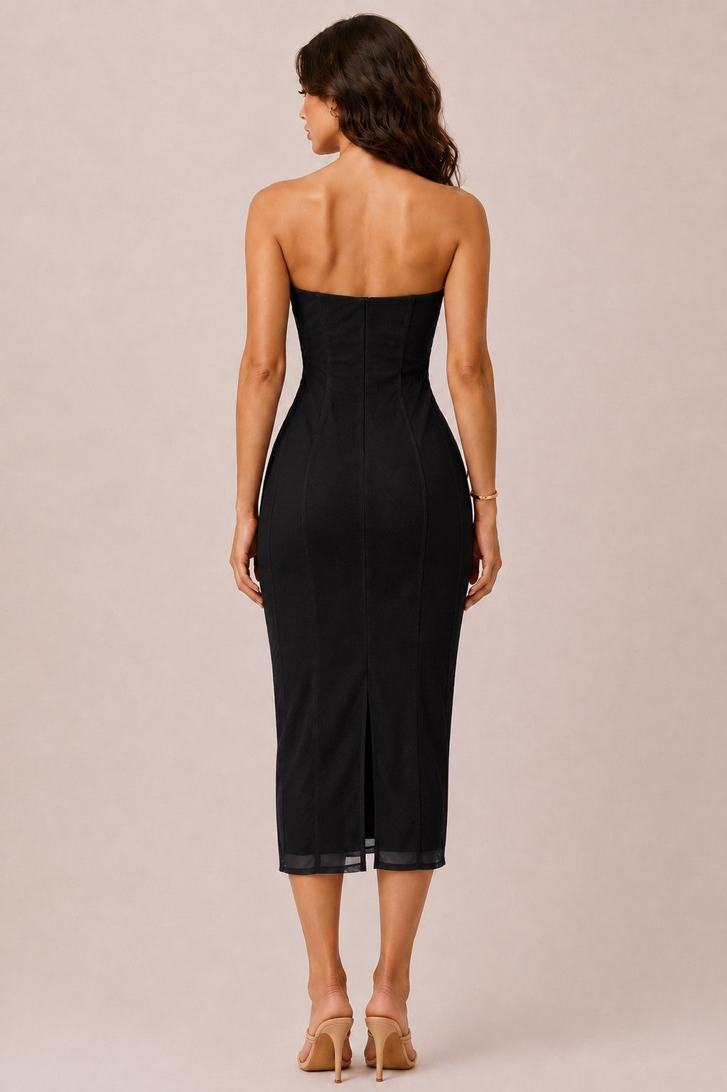 LD 648 - Strapless Boning Midi Dress