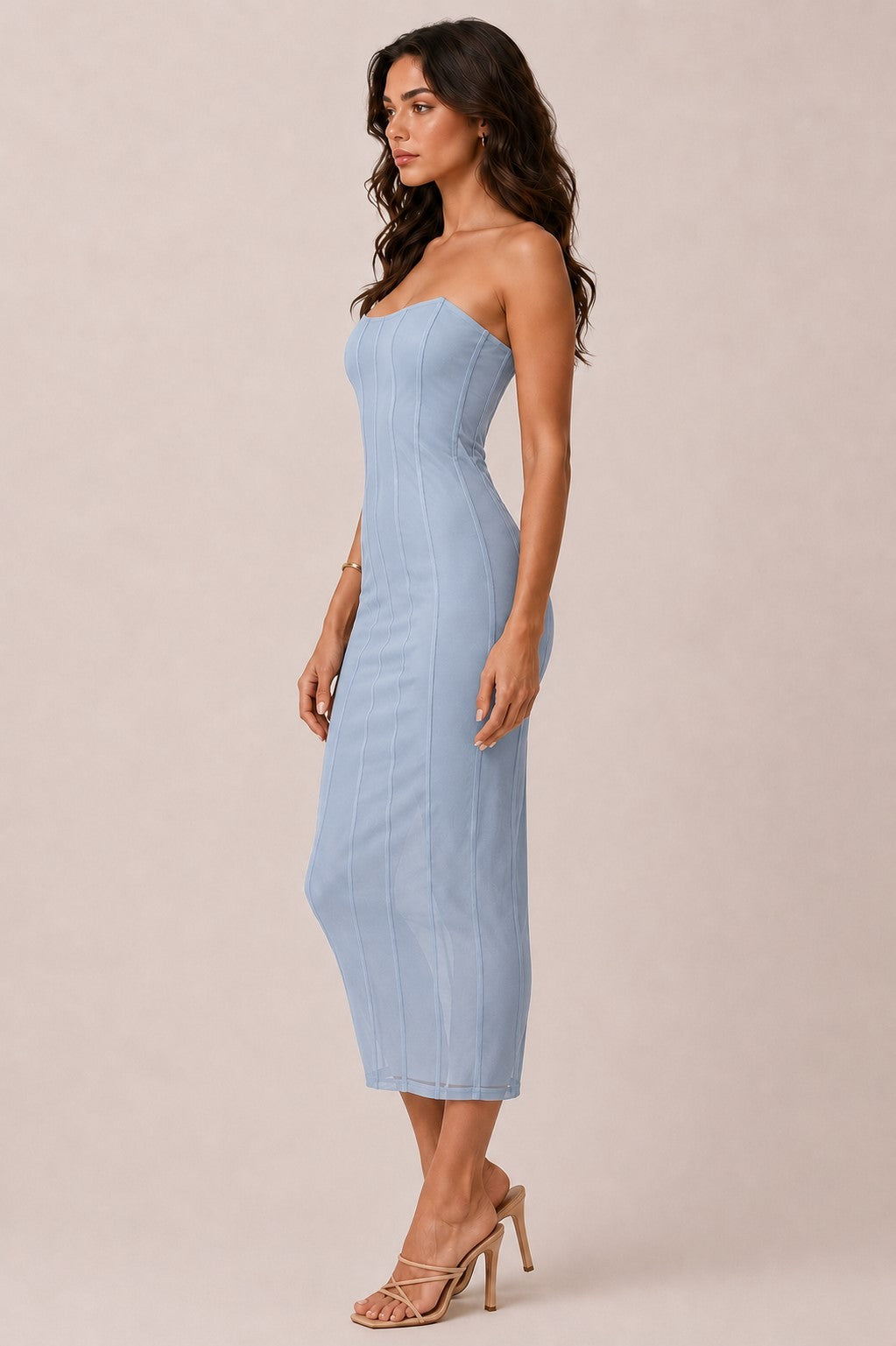 LD 648 - Strapless Boning Midi Dress