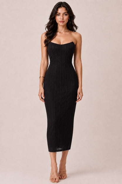 LD 648 - Strapless Boning Midi Dress