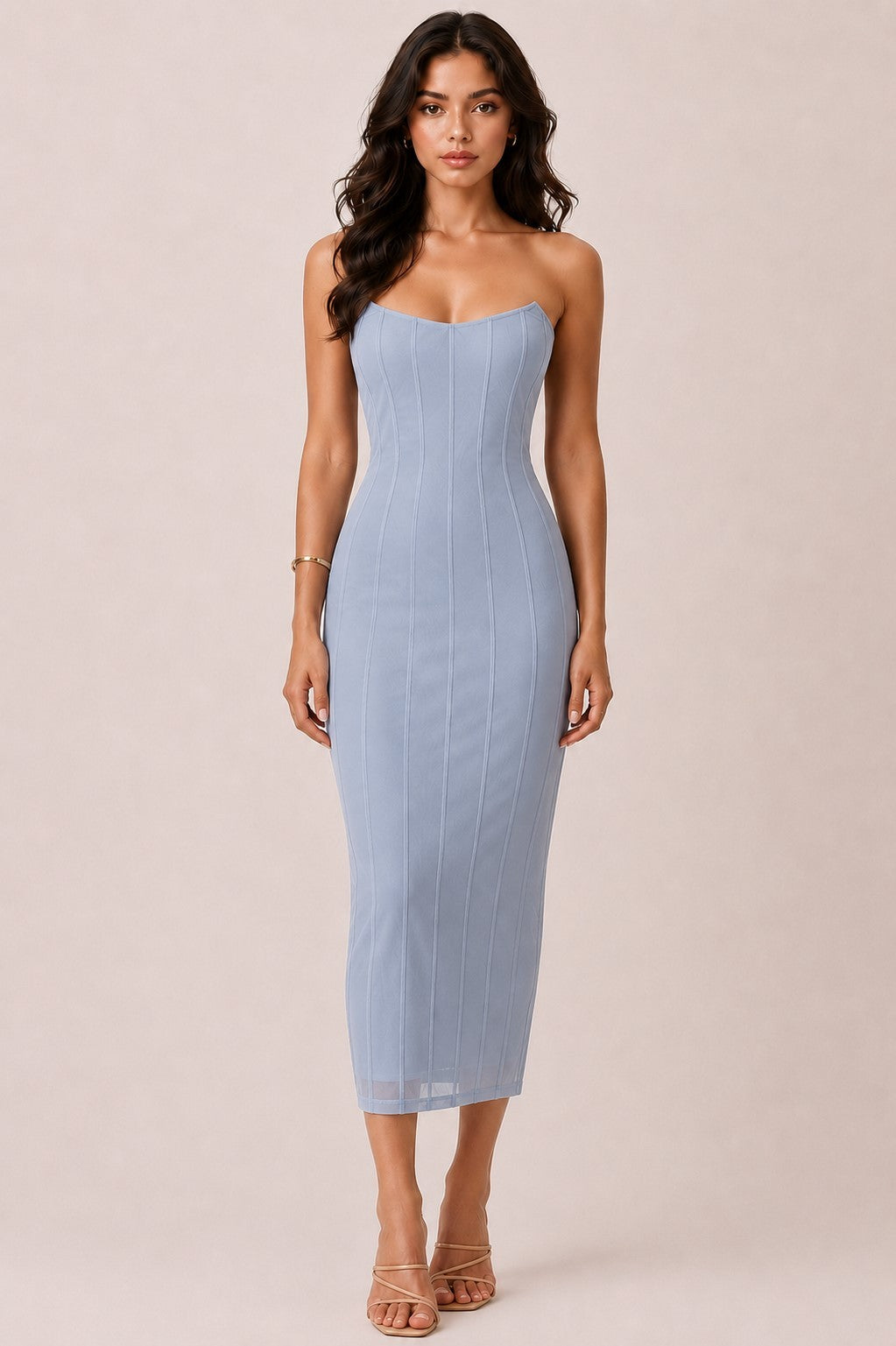 LD 648 - Strapless Boning Midi Dress