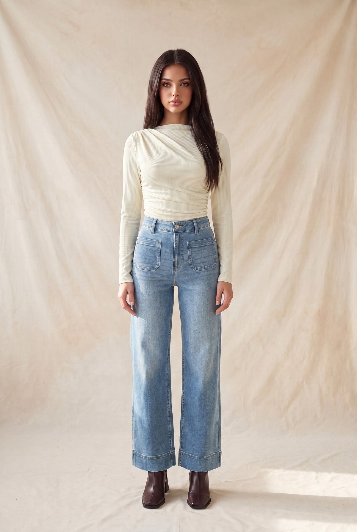 P 872 - High Waist Twill Woven Jeans