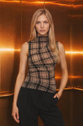 DT 1993 - Mock Neck Ruched Mesh Knit Top