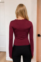 CT 2885 - Bell Sleeve Lace Trim Long Sleeve Top