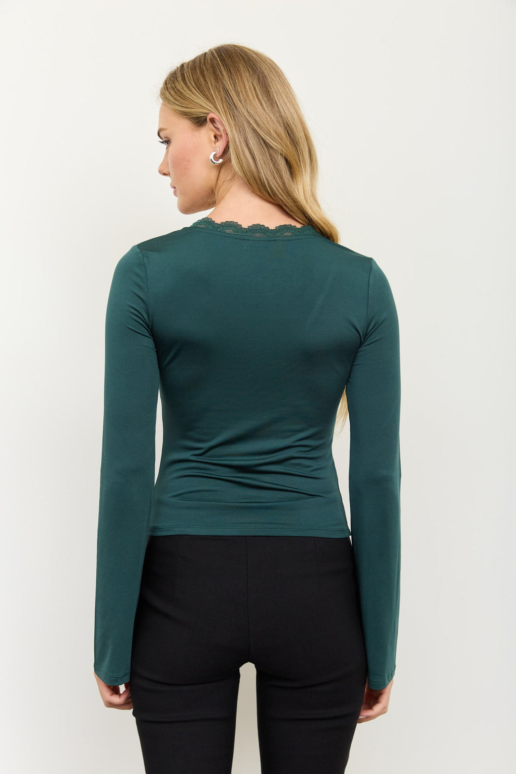 CT 2885 - Bell Sleeve Lace Trim Long Sleeve Top
