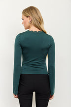CT 2885 - Bell Sleeve Lace Trim Long Sleeve Top