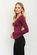 CT 2885 - Bell Sleeve Lace Trim Long Sleeve Top