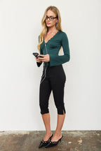 CT 2885 - Bell Sleeve Lace Trim Long Sleeve Top