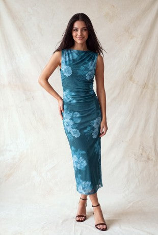 LD 651 - Sude Ruching Floral Dress