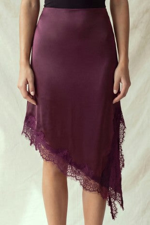 SKT 1087 - Lace Trim High-Low Satin Skirt