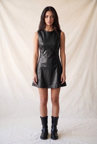 DD 1485 - Faux Leather A-Line Mini Dress
