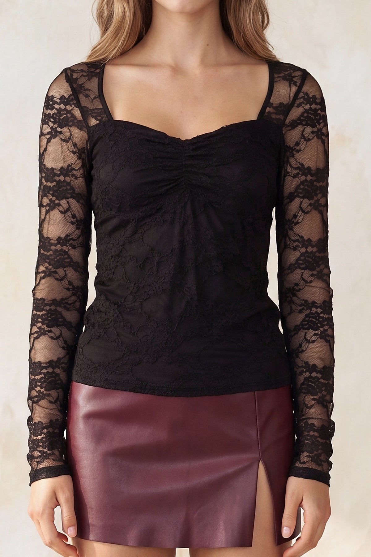 DT 1990 - Open Back Long Sleeve Lace Top